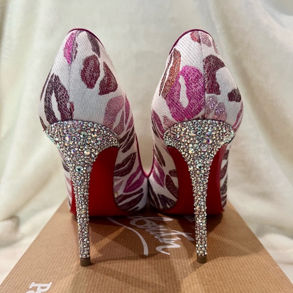Authentic Christian Louboutin COSMOPUMP 100mm LUREX LIPS/GG/STRASS HEEL - Picture 4 of 7